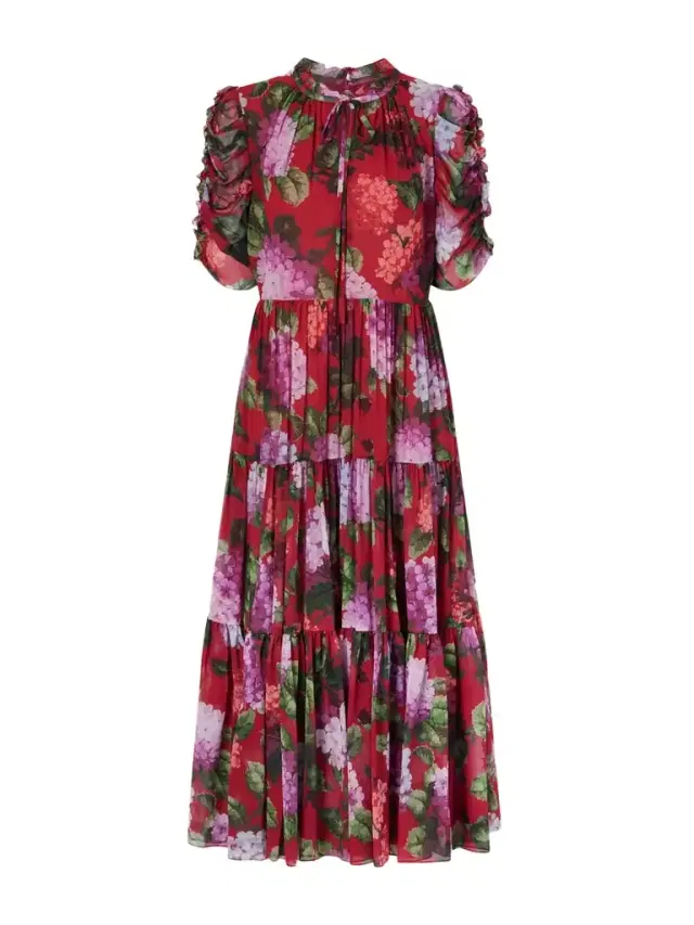 Carolina Herrera Tie-detailed Ruffled Tiered Floral-print Silk-chiffon Midi Dress