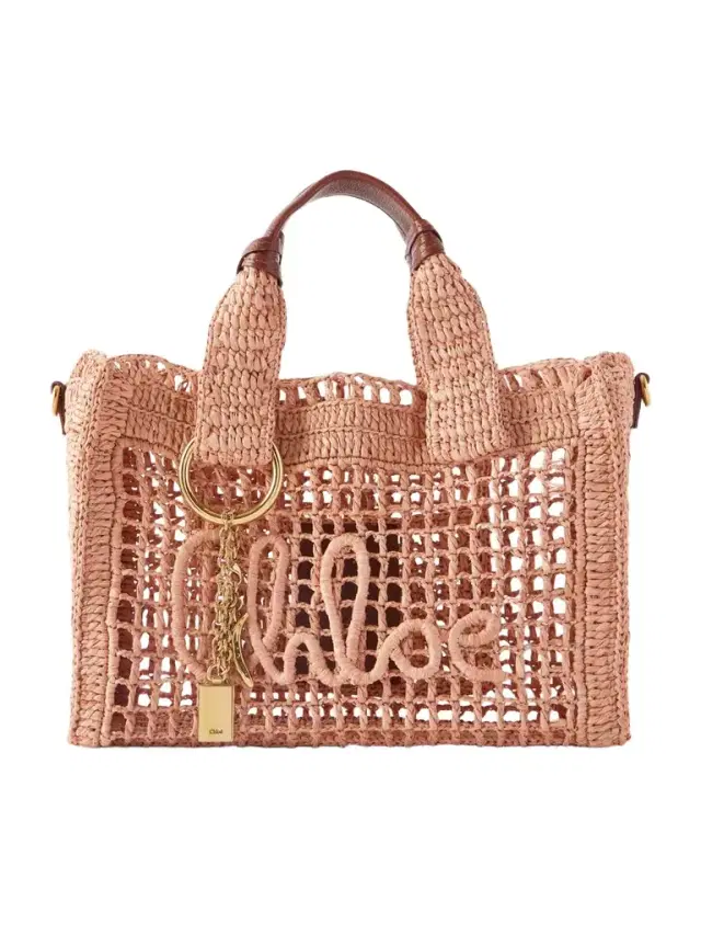 Chloé Summer Banana Leather-trimmed Raffia Tote Bag