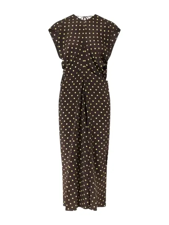 Marni Ruched Polka-dot Silk-blend Midi Dress