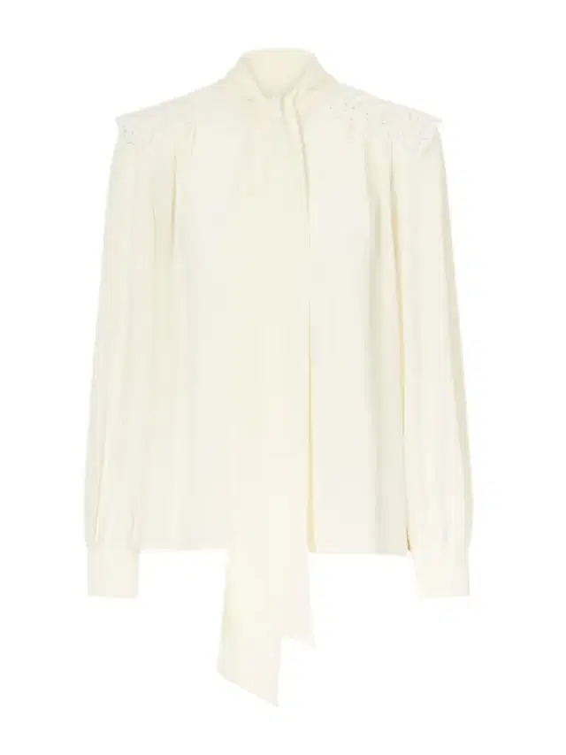 Chloé Pussy-bow Crochet-trimmed Silk Crepe De Chine Shirt