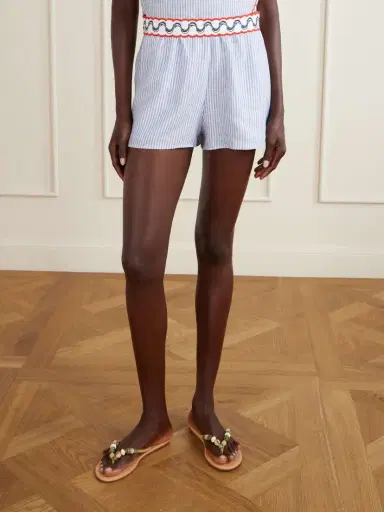 Farm Rio Embroidered Striped Linen Shorts | Thumbnail 3 Farm Rio Embroidered Striped Linen Shorts | Thumbnail 3