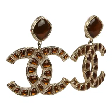 Chanel Chanel Large "Along the Nile" Egypt CC Drop Dangle Clip on Earrings Gold Resin Light | Thumbnail 3 Chanel Chanel Large "Along the Nile" Egypt CC Drop Dangle Clip on Earrings Gold Resin Light | Thumbnail 3