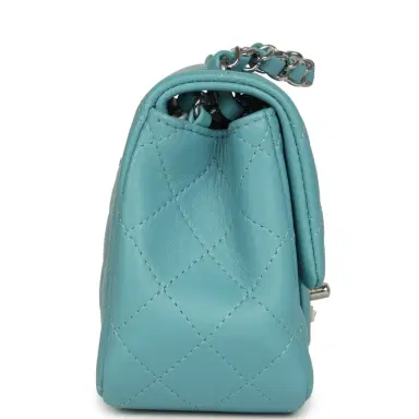 Chanel Chanel Mini Classic Square Flap Bag Light Blue Lambskin Silver Hardware | Thumbnail 3 Chanel Chanel Mini Classic Square Flap Bag Light Blue Lambskin Silver Hardware | Thumbnail 3