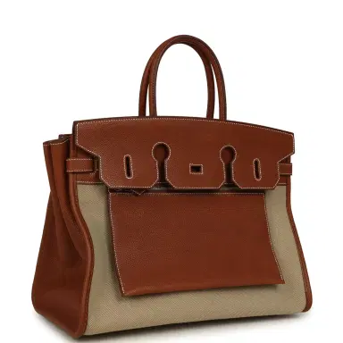 HERMÈS Hermes Birkin 35 A L'Envers Ficelle-Ecru H Dyed Canvas and Fauve Barenia Faubourg Palladium Hardware | Thumbnail 2