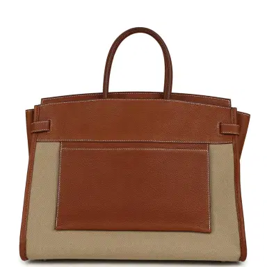 HERMÈS Hermes Birkin 35 A L'Envers Ficelle-Ecru H Dyed Canvas and Fauve Barenia Faubourg Palladium Hardware | Thumbnail 4