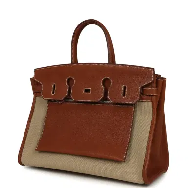 HERMÈS Hermes Birkin 35 A L'Envers Ficelle-Ecru H Dyed Canvas and Fauve Barenia Faubourg Palladium Hardware | Thumbnail 5
