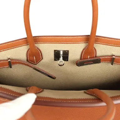 HERMÈS Hermes Birkin 35 A L'Envers Ficelle-Ecru H Dyed Canvas and Fauve Barenia Faubourg Palladium Hardware | Thumbnail 8