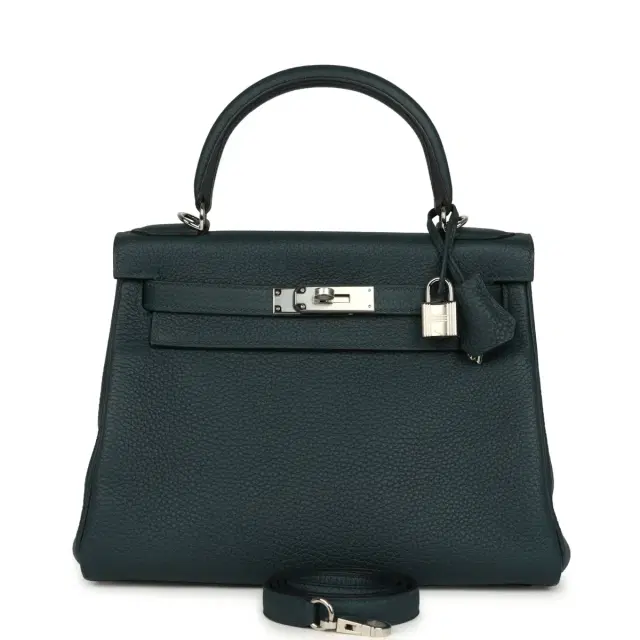 hermes Hermes Kelly Retourne 28 Vert Cypress Clemence Palladium Hardware
