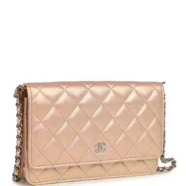 Chanel Pre-owned Chanel Classic Wallet On Chain Pink Iridescent Calfskin Silver Hardware | Thumbnail 2 Chanel Pre-owned Chanel Classic Wallet On Chain Pink Iridescent Calfskin Silver Hardware | Thumbnail 2