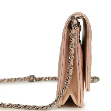 Chanel Pre-owned Chanel Classic Wallet On Chain Pink Iridescent Calfskin Silver Hardware | Thumbnail 3 Chanel Pre-owned Chanel Classic Wallet On Chain Pink Iridescent Calfskin Silver Hardware | Thumbnail 3