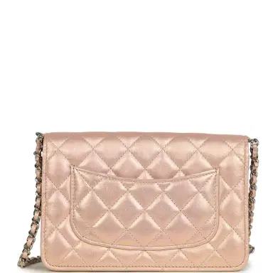 Chanel Pre-owned Chanel Classic Wallet On Chain Pink Iridescent Calfskin Silver Hardware | Thumbnail 4 Chanel Pre-owned Chanel Classic Wallet On Chain Pink Iridescent Calfskin Silver Hardware | Thumbnail 4