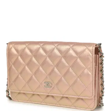 Chanel Pre-owned Chanel Classic Wallet On Chain Pink Iridescent Calfskin Silver Hardware | Thumbnail 5 Chanel Pre-owned Chanel Classic Wallet On Chain Pink Iridescent Calfskin Silver Hardware | Thumbnail 5