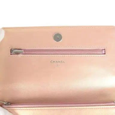 Chanel Pre-owned Chanel Classic Wallet On Chain Pink Iridescent Calfskin Silver Hardware | Thumbnail 8 Chanel Pre-owned Chanel Classic Wallet On Chain Pink Iridescent Calfskin Silver Hardware | Thumbnail 8
