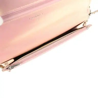 Chanel Pre-owned Chanel Classic Wallet On Chain Pink Iridescent Calfskin Silver Hardware | Thumbnail 9 Chanel Pre-owned Chanel Classic Wallet On Chain Pink Iridescent Calfskin Silver Hardware | Thumbnail 9