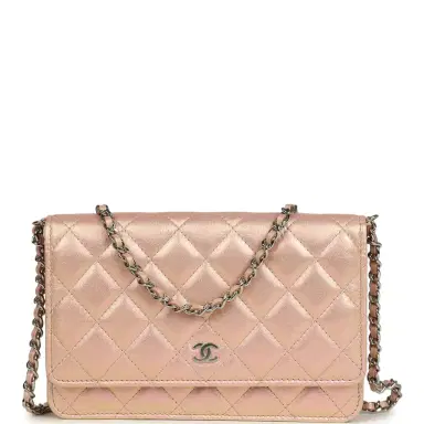 Chanel Pre-owned Chanel Classic Wallet On Chain Pink Iridescent Calfskin Silver Hardware | Thumbnail 1 Chanel Pre-owned Chanel Classic Wallet On Chain Pink Iridescent Calfskin Silver Hardware | Thumbnail 1