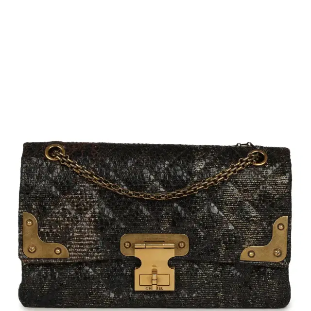 Chanel Pre-owned Chanel Medium Paris-Shanghai Reissue 226 2.55 Double Flap Bag Gold Glazed Tweed Antique Gold Hardware