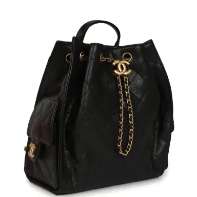 Chanel Pre-owned Chanel Small 25 Hobo Backpack Black Caviar Antique Gold Hardware | Thumbnail 2
