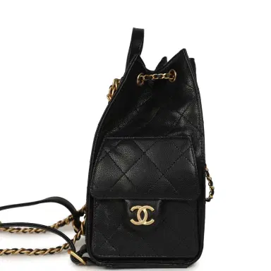 Chanel Pre-owned Chanel Small 25 Hobo Backpack Black Caviar Antique Gold Hardware | Thumbnail 3