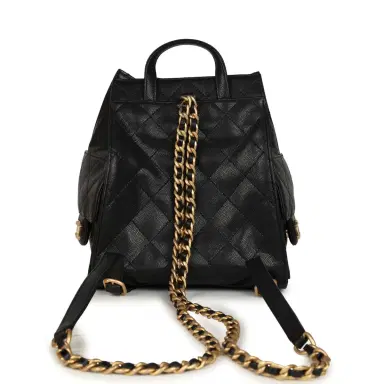 Chanel Pre-owned Chanel Small 25 Hobo Backpack Black Caviar Antique Gold Hardware | Thumbnail 4