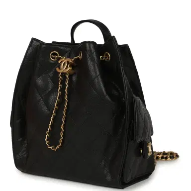 Chanel Pre-owned Chanel Small 25 Hobo Backpack Black Caviar Antique Gold Hardware | Thumbnail 5