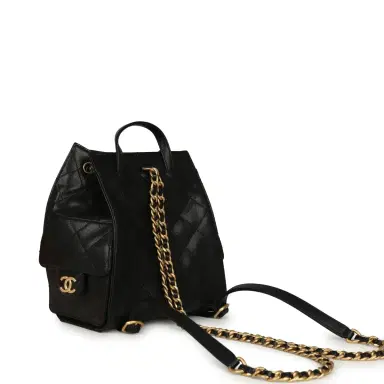 Chanel Pre-owned Chanel Small 25 Hobo Backpack Black Caviar Antique Gold Hardware | Thumbnail 6