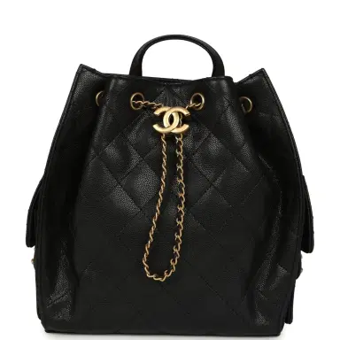 Chanel Pre-owned Chanel Small 25 Hobo Backpack Black Caviar Antique Gold Hardware | Thumbnail 1