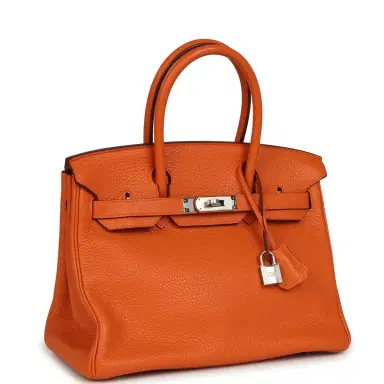 HERMÈS Pre-owned Hermes Birkin 30 Orange Clemence Palladium Hardware | Thumbnail 2