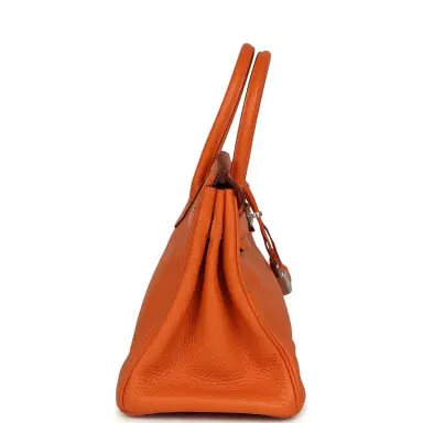 HERMÈS Pre-owned Hermes Birkin 30 Orange Clemence Palladium Hardware | Thumbnail 3