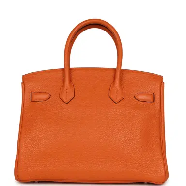 HERMÈS Pre-owned Hermes Birkin 30 Orange Clemence Palladium Hardware | Thumbnail 4