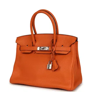 HERMÈS Pre-owned Hermes Birkin 30 Orange Clemence Palladium Hardware | Thumbnail 5
