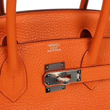 HERMÈS Pre-owned Hermes Birkin 30 Orange Clemence Palladium Hardware | Thumbnail 7