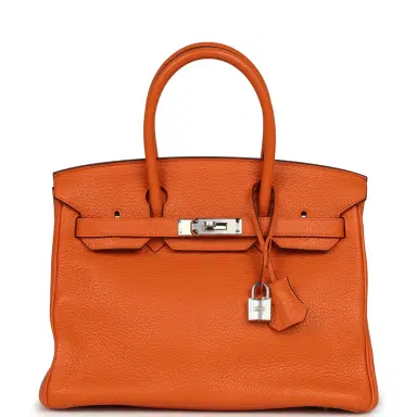 HERMÈS Pre-owned Hermes Birkin 30 Orange Clemence Palladium Hardware | Thumbnail 1