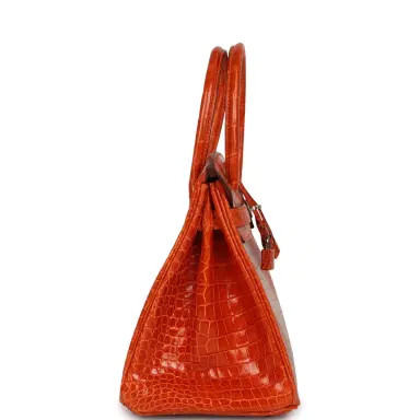 HERMÈS Pre-owned Hermes Birkin 30 Orange Shiny Porosus Crocodile Palladium Hardware | Thumbnail 3 HERMÈS Pre-owned Hermes Birkin 30 Orange Shiny Porosus Crocodile Palladium Hardware | Thumbnail 3