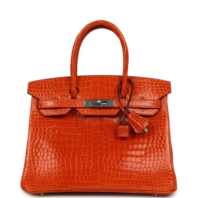 hermes Pre-owned Hermes Birkin 30 Orange Shiny Porosus Crocodile Palladium Hardware
