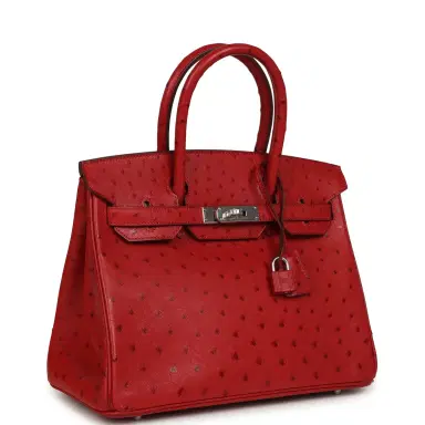 HERMÈS Pre-owned Hermes Birkin 30 Rouge Vif Ostrich Palladium Hardware | Thumbnail 2 HERMÈS Pre-owned Hermes Birkin 30 Rouge Vif Ostrich Palladium Hardware | Thumbnail 2