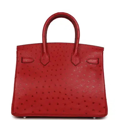 HERMÈS Pre-owned Hermes Birkin 30 Rouge Vif Ostrich Palladium Hardware | Thumbnail 4 HERMÈS Pre-owned Hermes Birkin 30 Rouge Vif Ostrich Palladium Hardware | Thumbnail 4