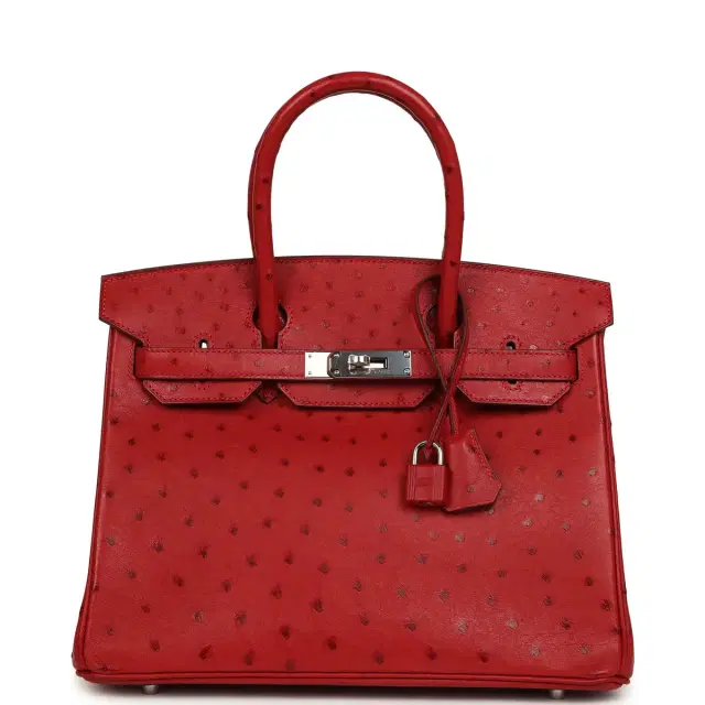 hermes Pre-owned Hermes Birkin 30 Rouge Vif Ostrich Palladium Hardware