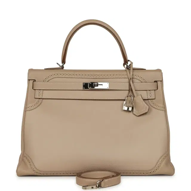 hermes Pre-owned Hermes Ghillies Kelly Retourne 35 Argile Swift and Grain D'H Palladium Hardware