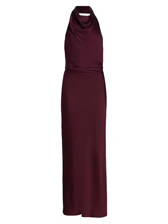Women's Reannon Draped Satin Halter Gown - Fig