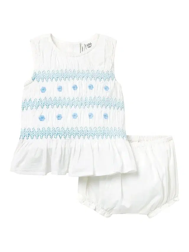 Janie and Jack Baby Girl's Smocked Peplum Top & Bloomers Set - White 18 Months