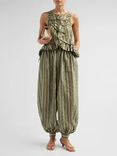 Cinq à Sept Women's Sullivan Striped Parachute Pants - Olive Noir - Size XL | Thumbnail 2