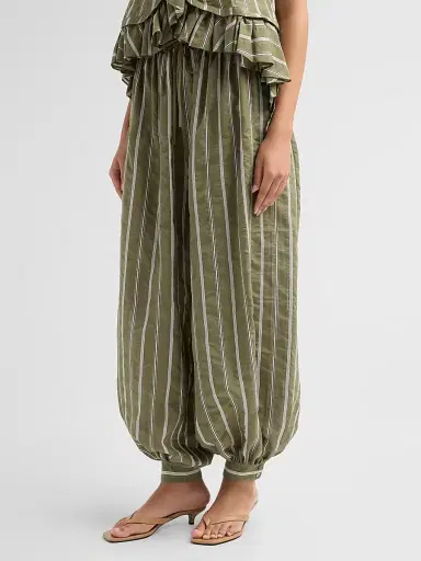 Cinq à Sept Women's Sullivan Striped Parachute Pants - Olive Noir - Size XL | Thumbnail 4