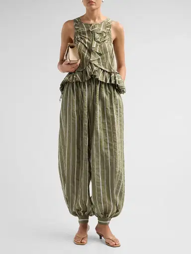 Cinq à Sept Women's Azura Striped Ruffled Sleeveless Top - Olive Noir - Size XL | Thumbnail 2