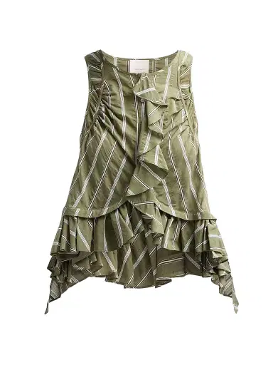 Cinq à Sept Women's Azura Striped Ruffled Sleeveless Top - Olive Noir - Size XL | Thumbnail 1