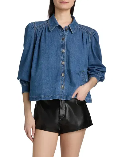 Cinq à Sept Women's Lyla Puff-Sleeve Denim Shirt Jacket - Light Wash - Size XL | Thumbnail 3