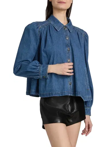Cinq à Sept Women's Lyla Puff-Sleeve Denim Shirt Jacket - Light Wash - Size XL | Thumbnail 4