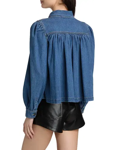 Cinq à Sept Women's Lyla Puff-Sleeve Denim Shirt Jacket - Light Wash - Size XL | Thumbnail 5