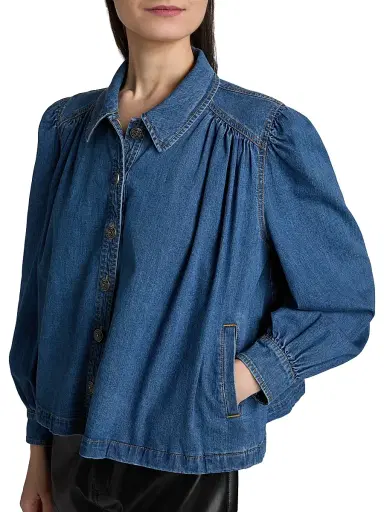 Cinq à Sept Women's Lyla Puff-Sleeve Denim Shirt Jacket - Light Wash - Size XL | Thumbnail 6