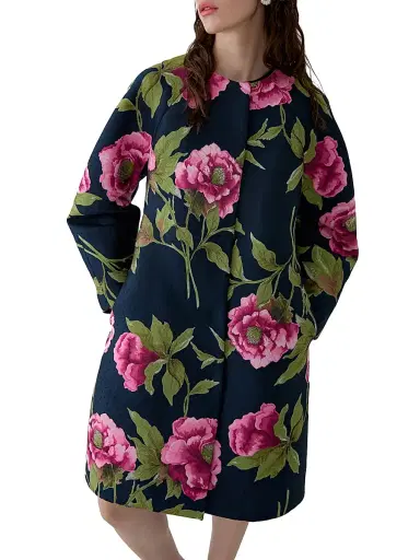 Carolina Herrera Women's Floral Collarless Cocoon Coat | Thumbnail 3