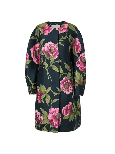 Carolina Herrera Women's Floral Collarless Cocoon Coat | Thumbnail 1